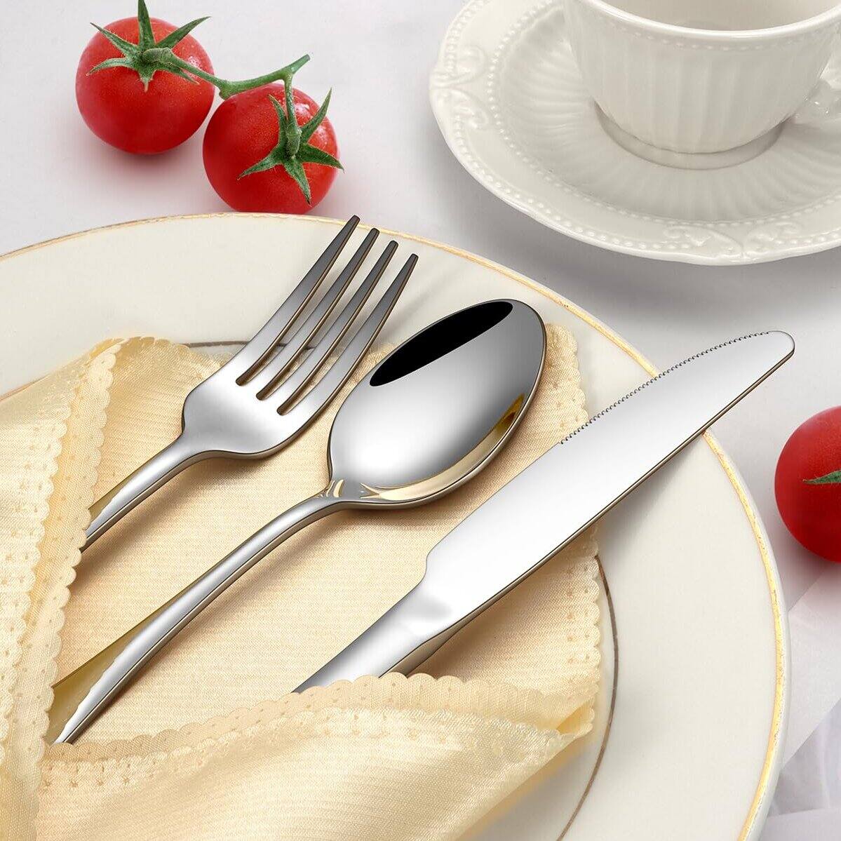 Back. Dazzed Corner - 24 Pcs Silverware Set,Stainless Steel Flatware Set for 4 - Silver.