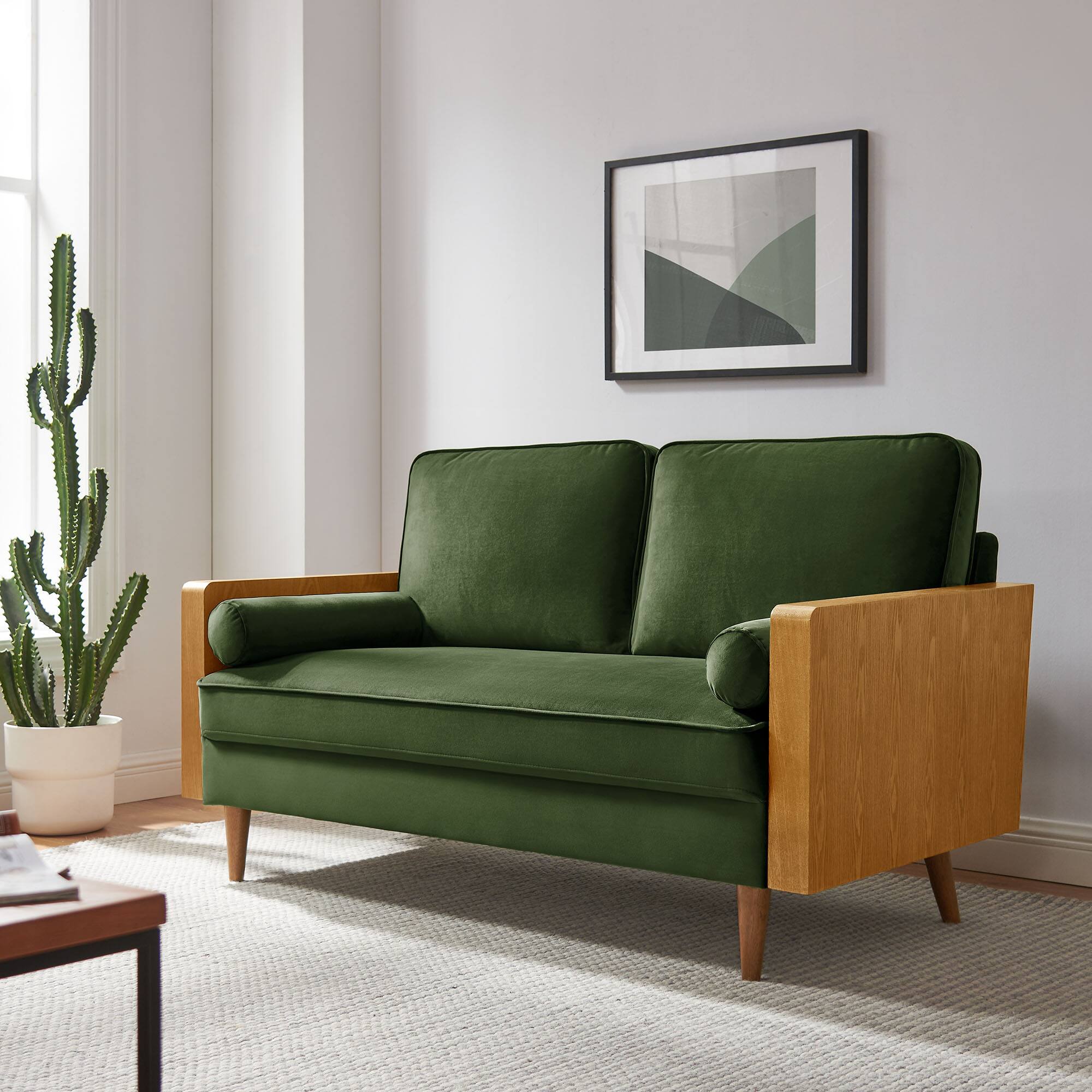 Modway - Kellan Loveseat - Walnut Moss Green