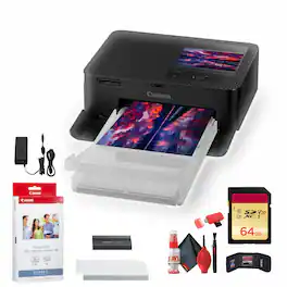 SELPHY CP1500 Compact Photo Printer (Black) (5539C001) + Canon KP-36IP Color Ink and Paper Set + 64GB Ultra Memory