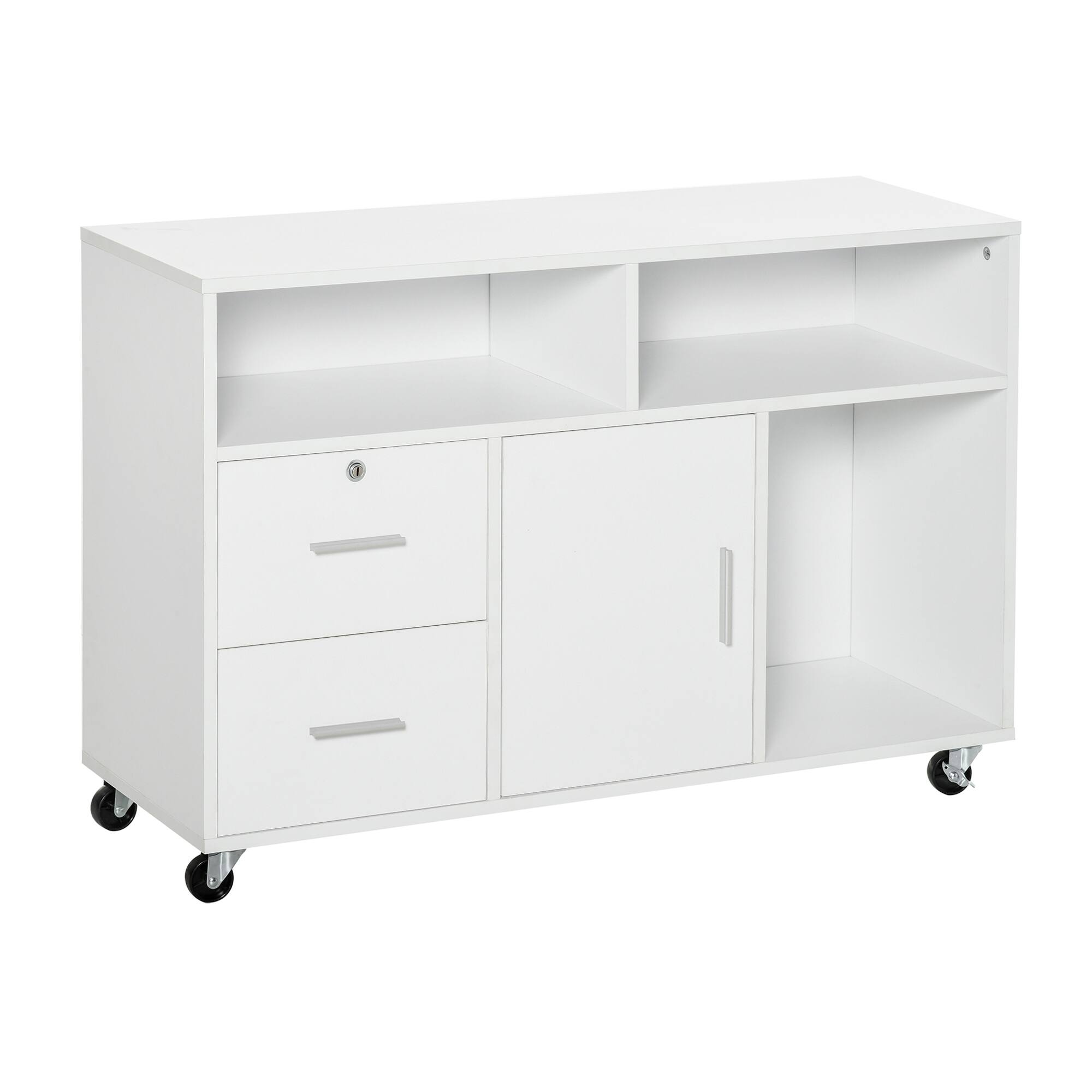 Front. TinyHomie - HOMCOM Printer Stand Home Office Mobile Cabinet Organizer Desktop with Caster Wheels 2 Locking Breaks and Drawer White.