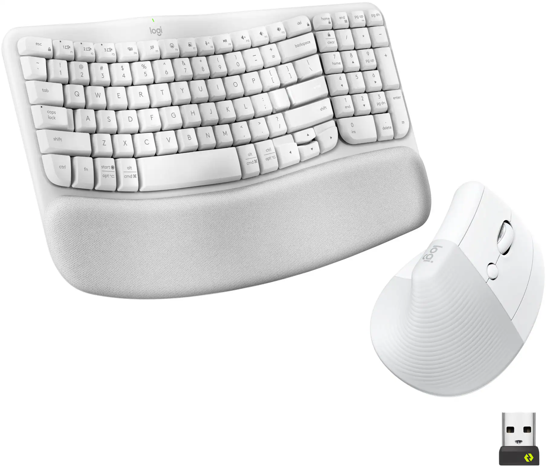 Logitech - Wave Keys and Lift Vertical Mouse Wireless Ergonomic Keyboard and Mouse Bundle with Cushioned Palm Rest - Off-White