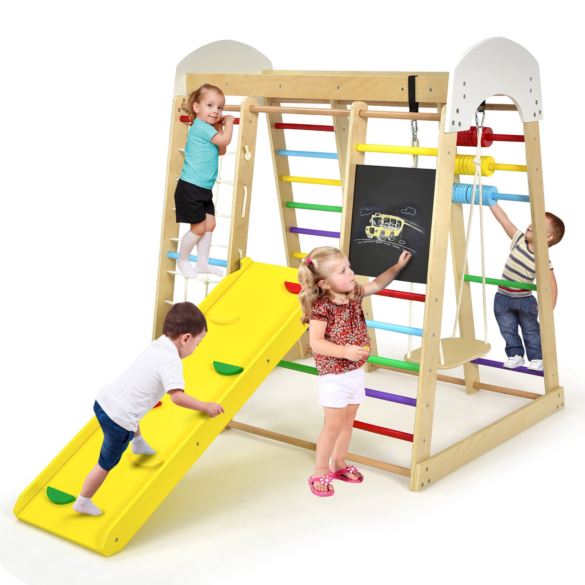 Costway - Indoor Playground Climbing Gym Kids Wooden 8 in 1 Climber Playset for Children - Multicolor