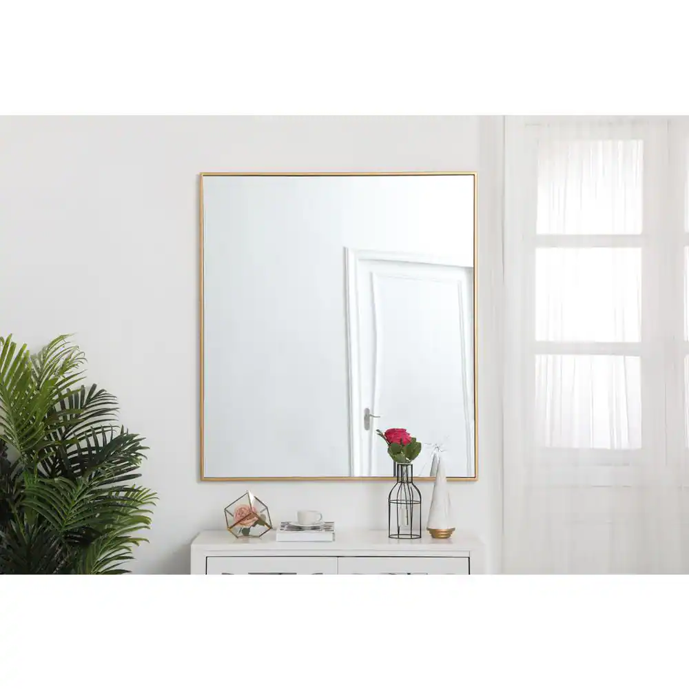 Front. Elegant Decor - Metal frame rectangle mirror 36 inch in Brass - Brass.