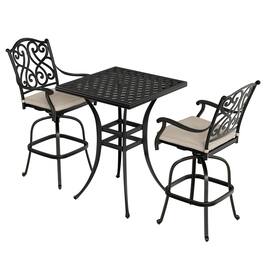 Mondawe - 2 - Person Square Outdoor Dining Set with Cushions - Black+Beige