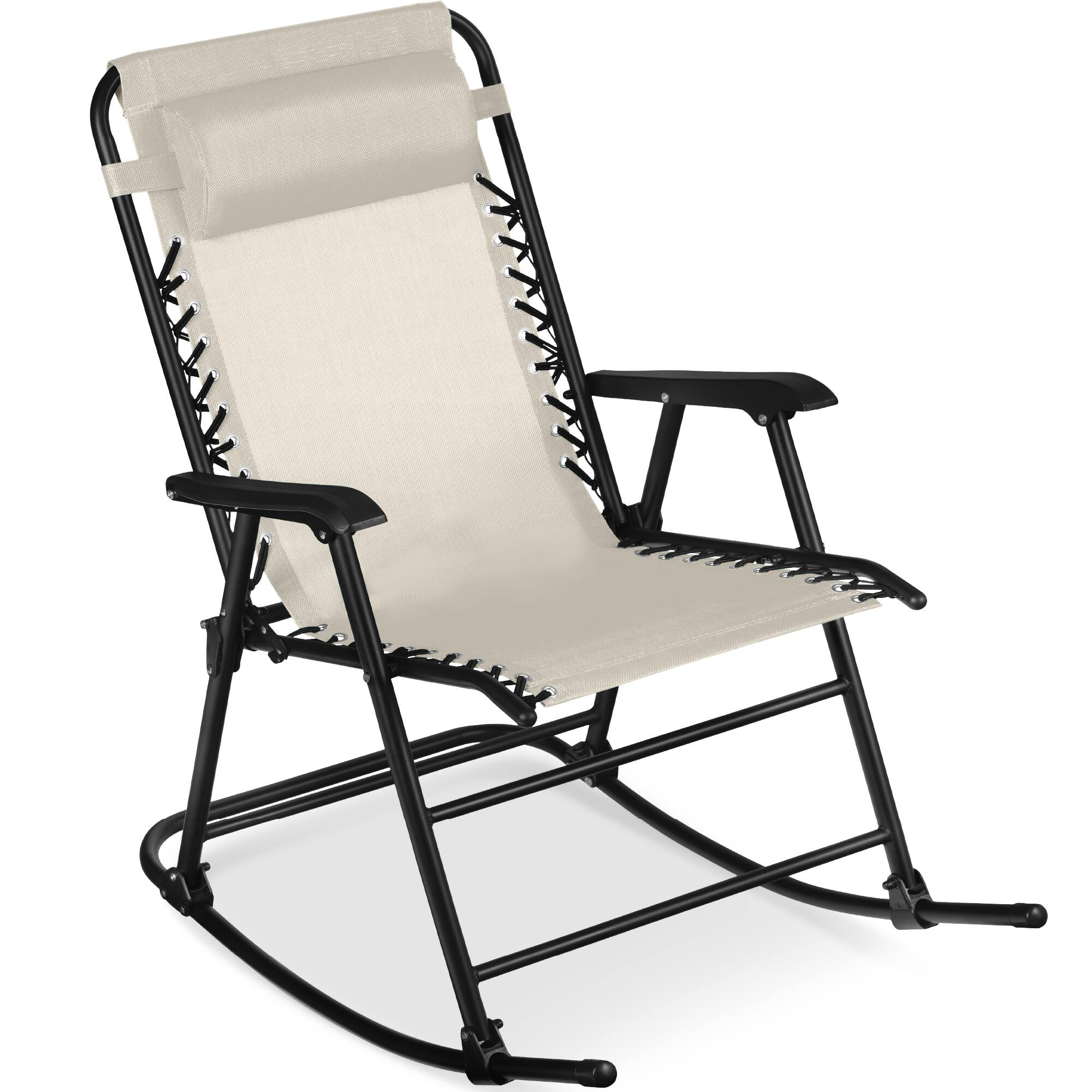 Best Choice Products - Folding Outdoor Zero Gravity Rocking Lounge Chair w/ Headrest Pillow - Ivory