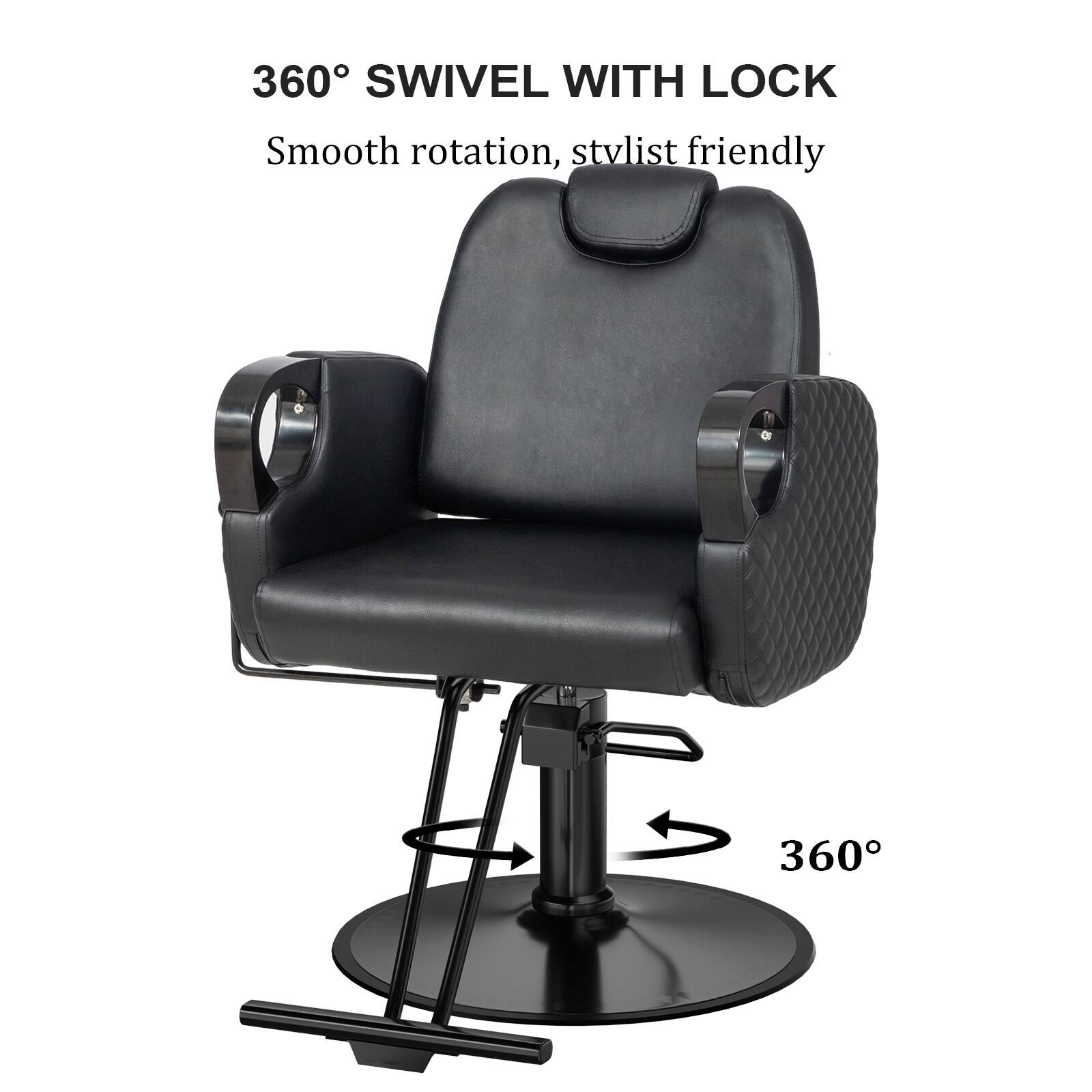 360° SWIVEL WITH LOCK  
Smooth rotation, stylist friendly
