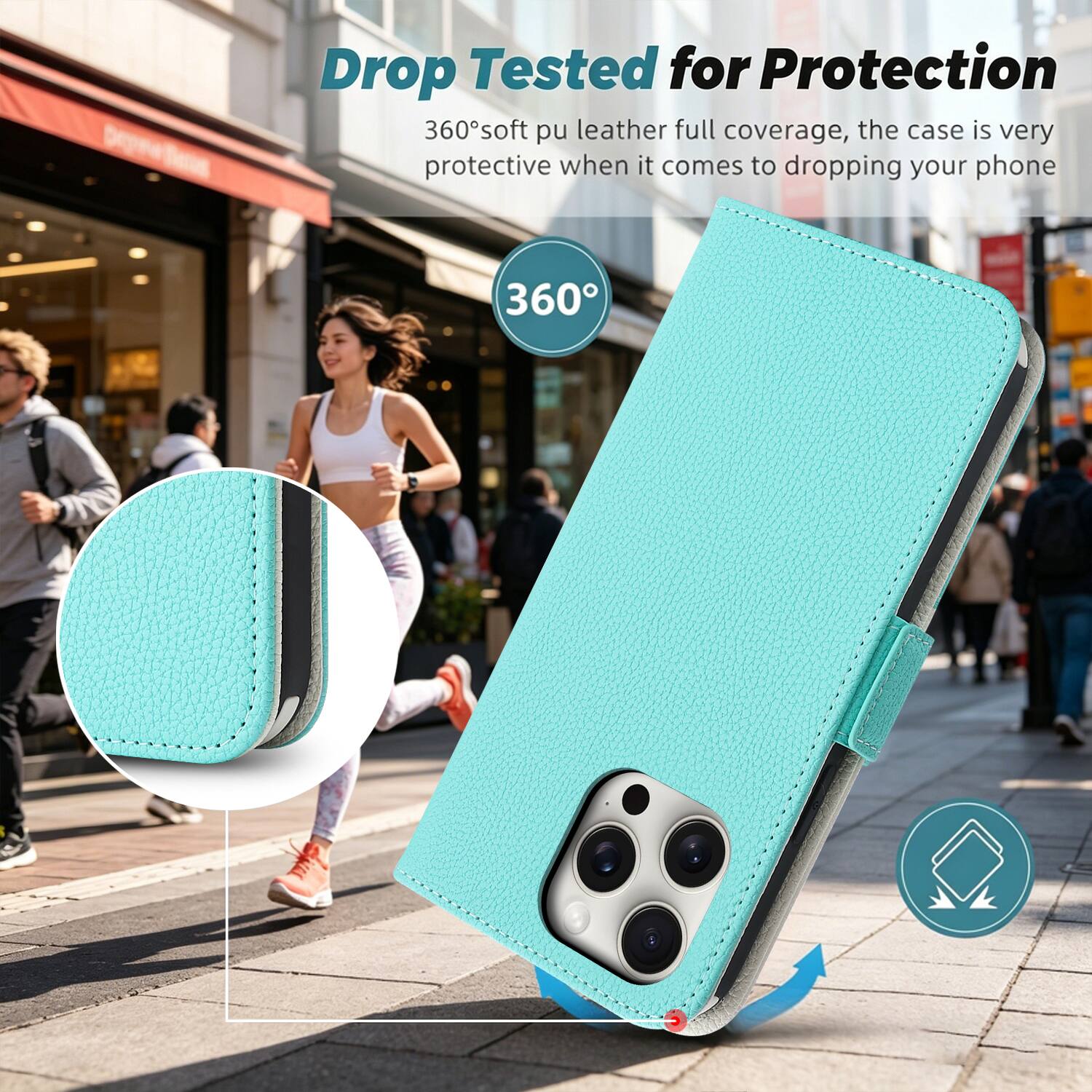 Drop Tested for Protection  
360° soft pu leather full coverage, the case is very protective when it comes to dropping your phone