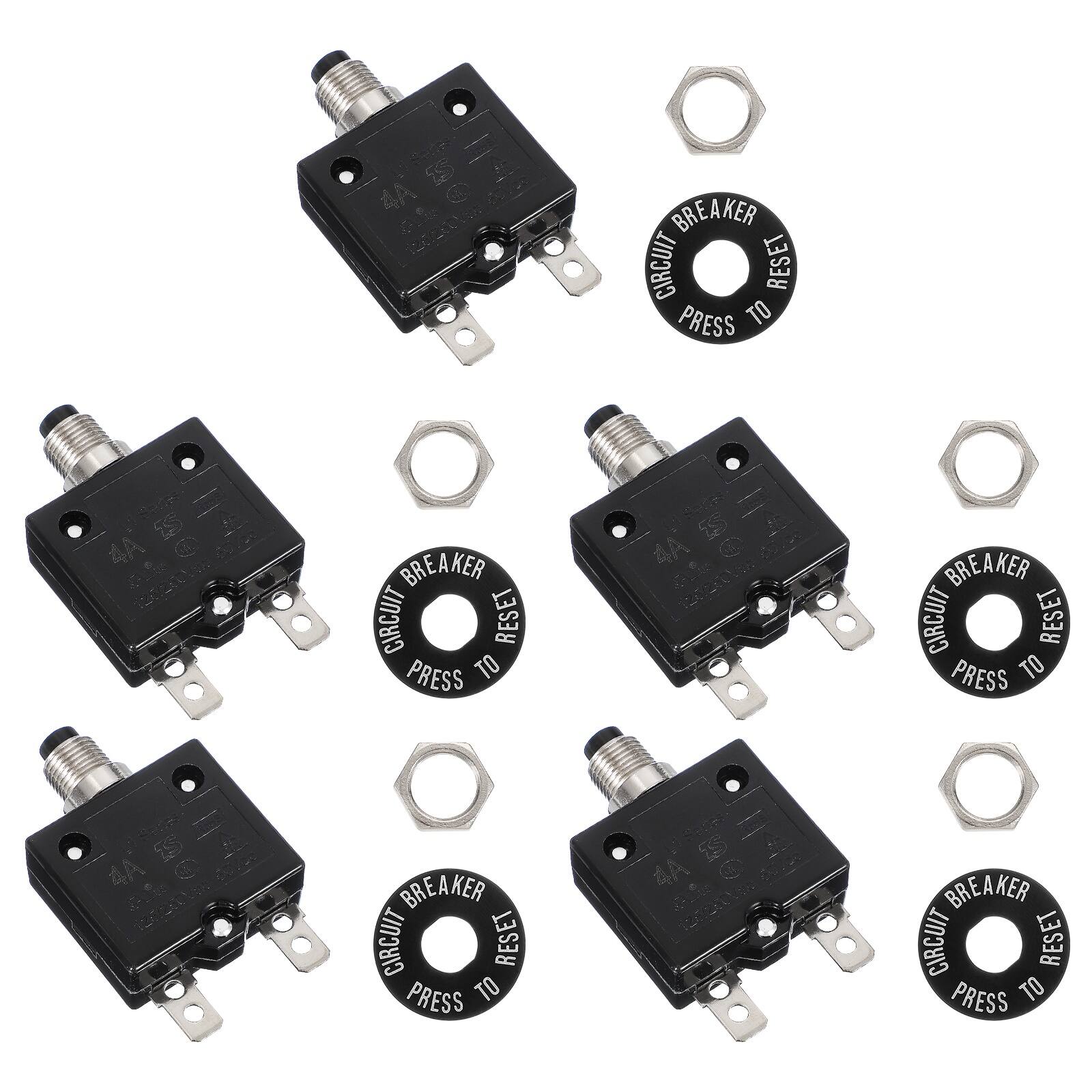 Unique Bargains - 5pcs 5A Push Button Circuit Breaker, 125/250V AC,50V DC, Manual Reset Thermal Overload Protector for Industrial - Black price history on PriceWatchPro