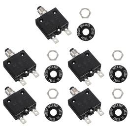 Unique Bargains - 5pcs 5A Push Button Circuit Breaker, 125/250V AC,50V DC, Manual Reset Thermal Overload Protector for Industrial - Black