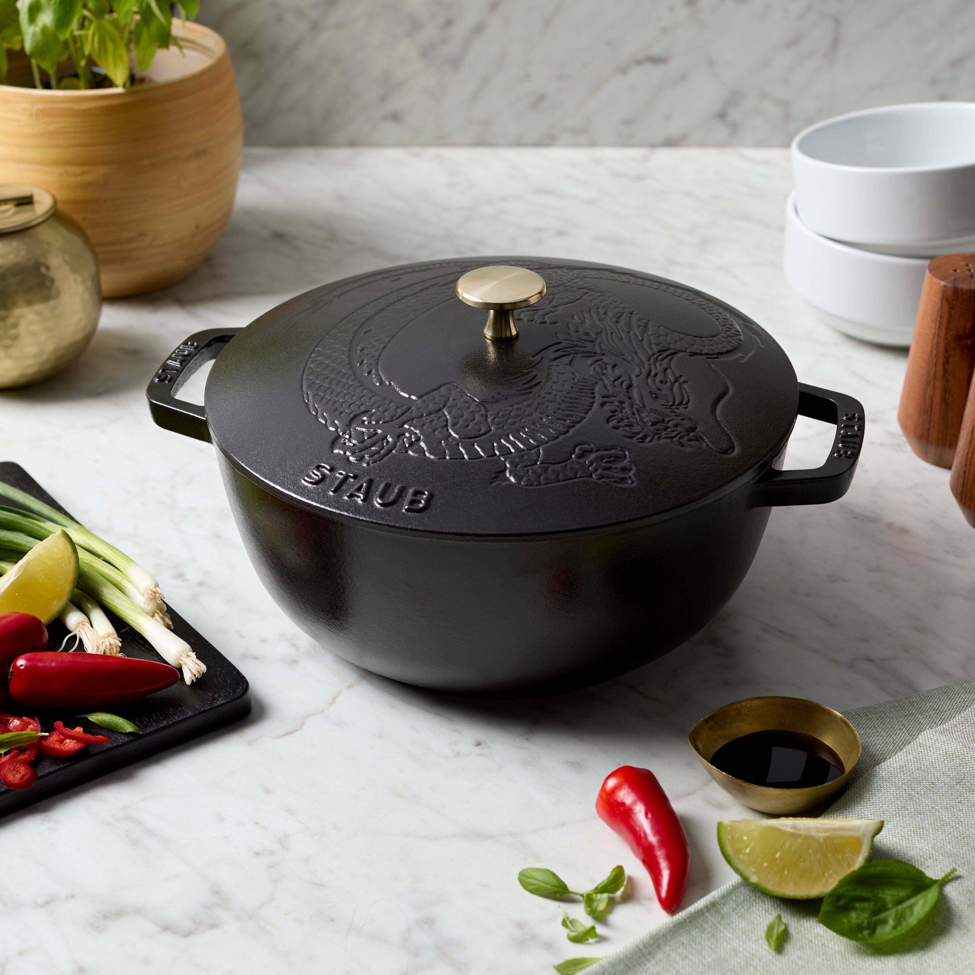 Alt View 2. Staub - Staub Cast Iron 3.75-qt Essential French Oven with Dragon Lid - Matte Black - Black.