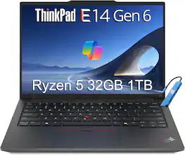 Lenovo - ThinkPad E14 Gen 6 14" WUXGA Laptop - AMD Ryzen 5 With 32GB DDR5 Memory - 1TB SSD - Windows 11 Pro - Black
