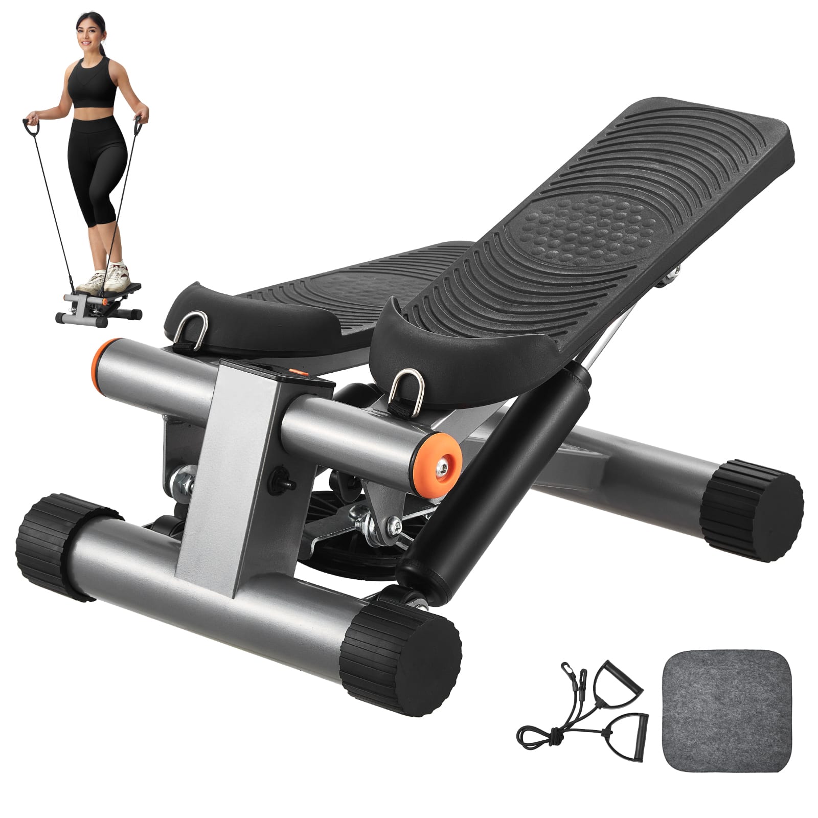 Front. VEVOR - Stair Stepper, Mini Stepper for Exercise at Home, Hydraulic Fitness Stepper with Resistance Bands - Grey,Black.