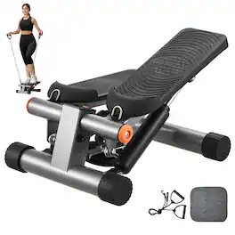 VEVOR - Stair Stepper, Mini Stepper for Exercise at Home, Hydraulic Fitness Stepper with Resistance Bands - Grey,Black