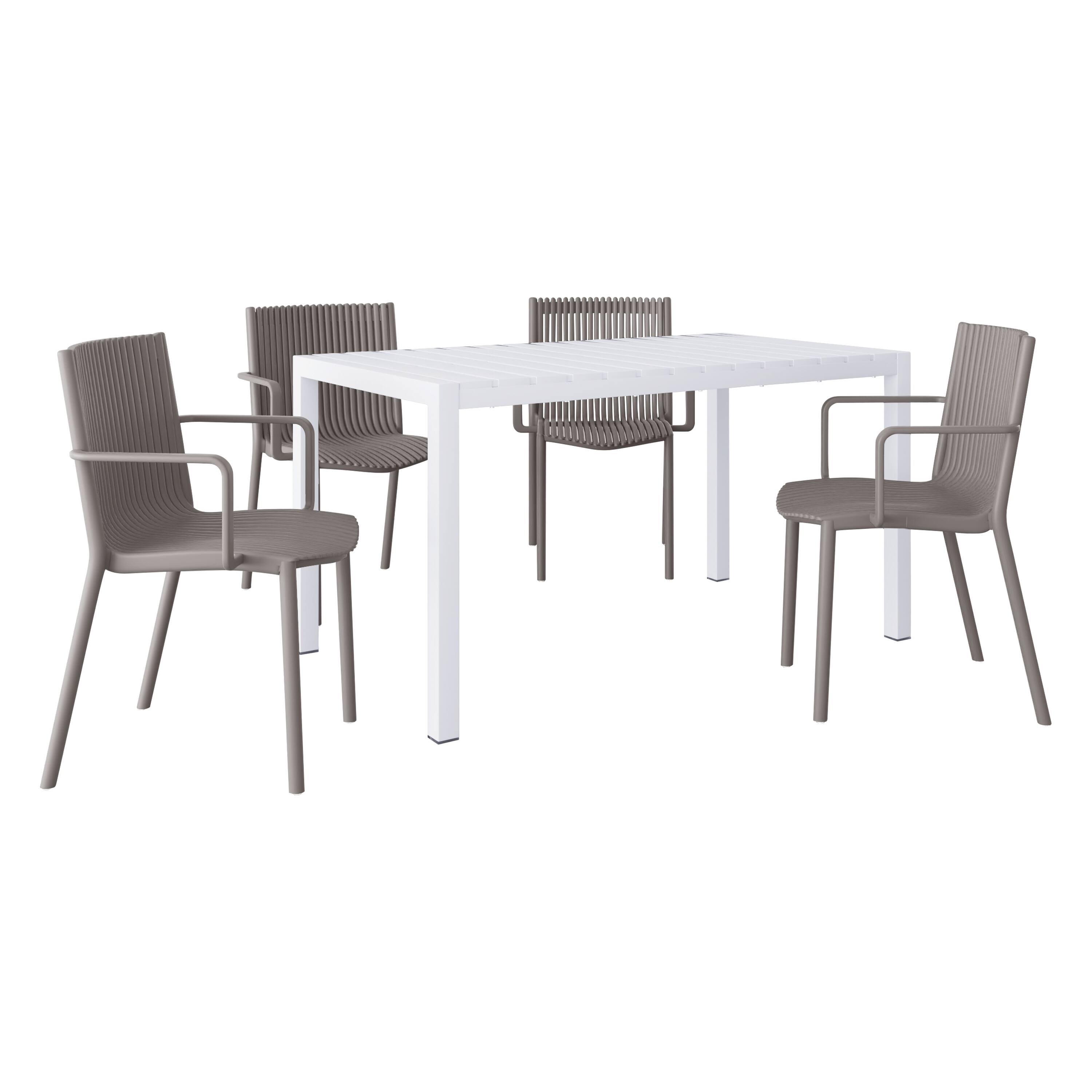 Front. Mondawe - 5-Piece Outdoor Dining Set – 55 Inch Table with 4 Stackable PP Armchair - Grey+White.