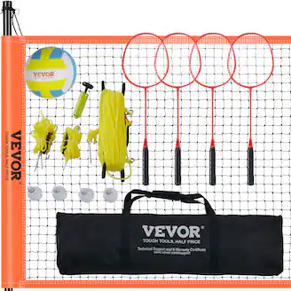 Volleyball and Badminton Set, Outdoor Portable Badminton Net, Adjustable Height Steel Poles, Professional Combo Set