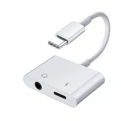 Front. Home Collection - USB-C 2-in-1 Headphone & Charger Adapter – Type-C to 3.5mm Audio + Fast Charging Splitter for Samsung, Pixel, iPad.