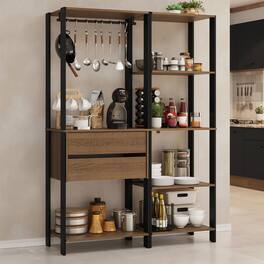 Madesa - Kitchen Pantry Storage Rack with 2 Drawers, 7 Shelves and Hanging Space 51"L - Black/Brown - Rustic/Black
