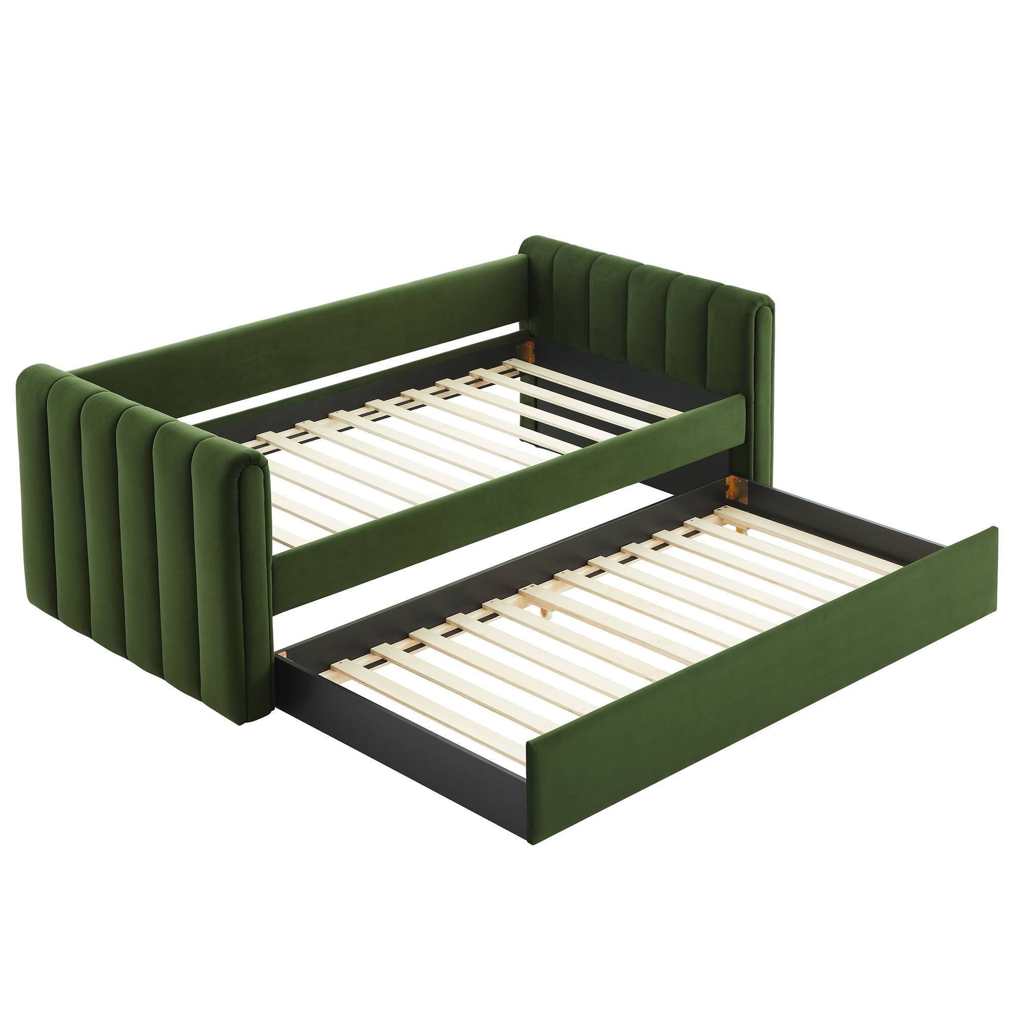Alt View 5. Modway - Veyla Channel Tufted Performance Velvet Twin Daybed With Trundle by Modway - Moss Green.