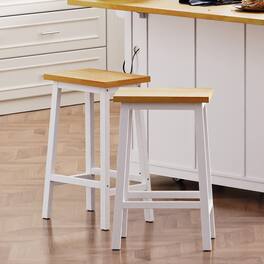 GOODSILO - Set of 2 Solid Wood Bar Stools with Footrests, Farmhouse Style Counter Height Stools - White