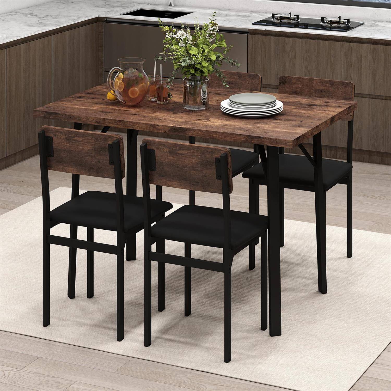 Alt View 2. Pefilos - 5-Piece Dining Set,4 PU Leather Chairs Metal Frame,Waterproof,Rustic Brown - Brown.