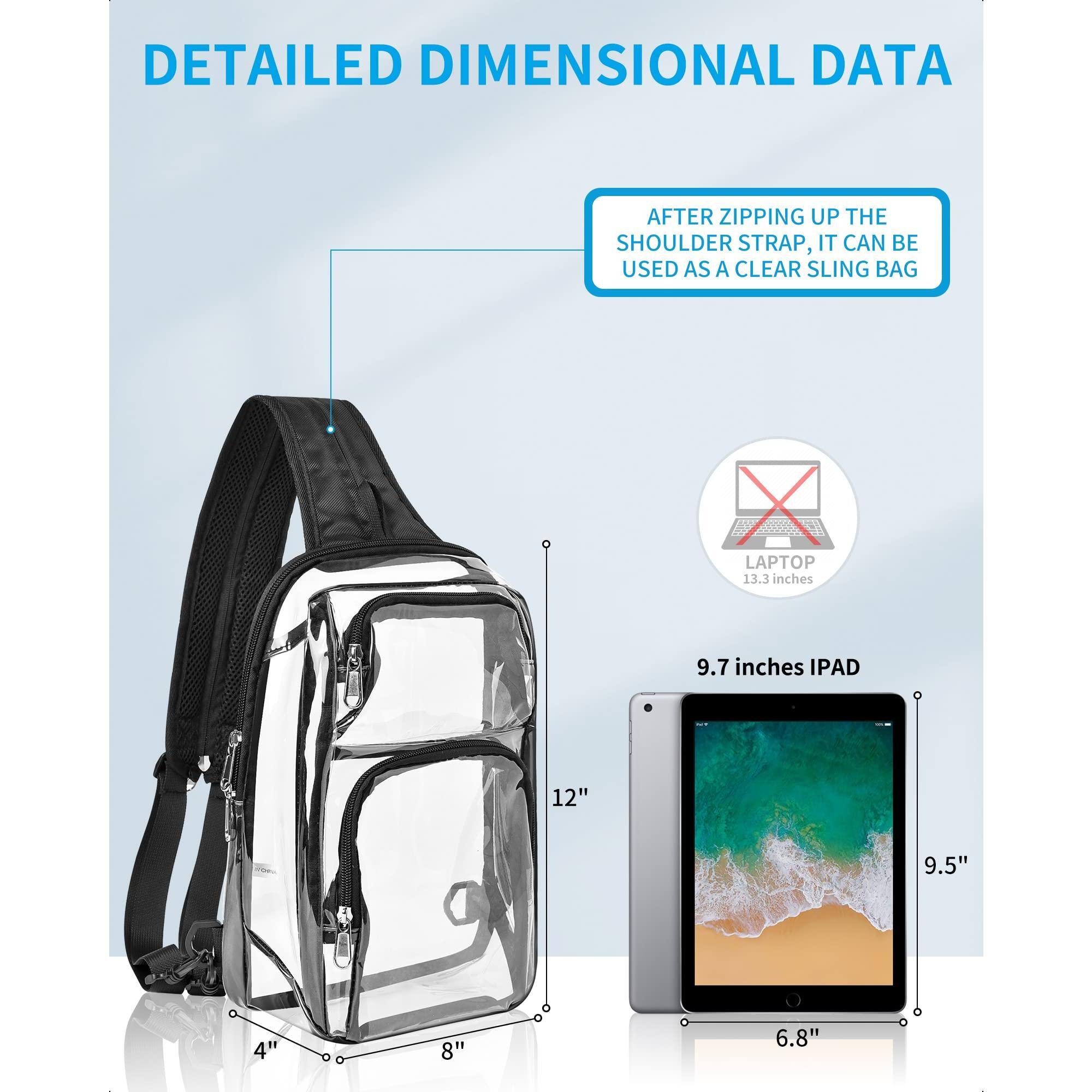 Left. Pacoar Cade - Clear Backpack Stadium Approved With Breathable Shoulder Straps  Sling Bag For Work Concert Festival - Grey.