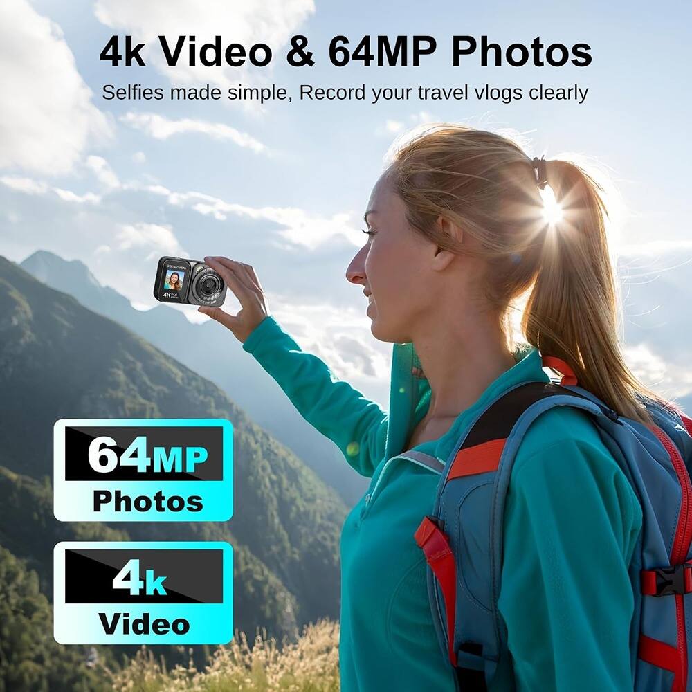 4k Video & 64MP Photos  
Selfies made simple, Record your travel vlogs clearly  

64MP Photos  
4k Video
