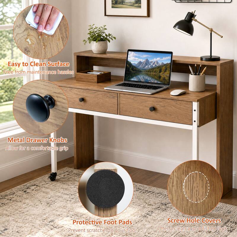 Easy to Clean Surface  
Free from maintenance hassles  

Metal Drawer Knobs  
Allow for a comfortable grip  

Protective Foot Pads  
Prevent scratches to your floor  

Screw Hole Covers  
Offer a clean and polished look