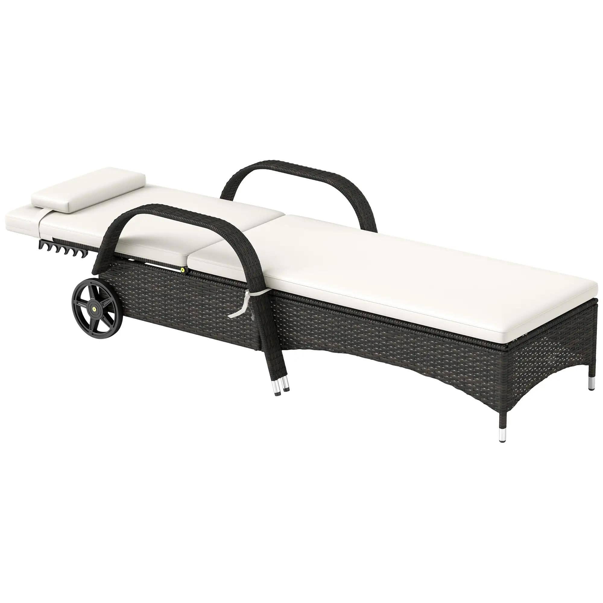 Resenkos - Outdoor Premium Chaise Lounge Chair-5-Level Adjustable Backrest, Rattan Weave - Deep Coffee and Cream White