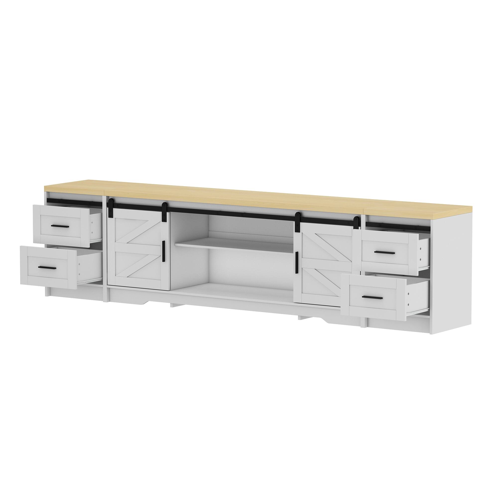 Angle. Famapy - Famapy TV Stand with Sliding Barn Doors, Fits Up to 85 - Inch TVs - White & Wooden.