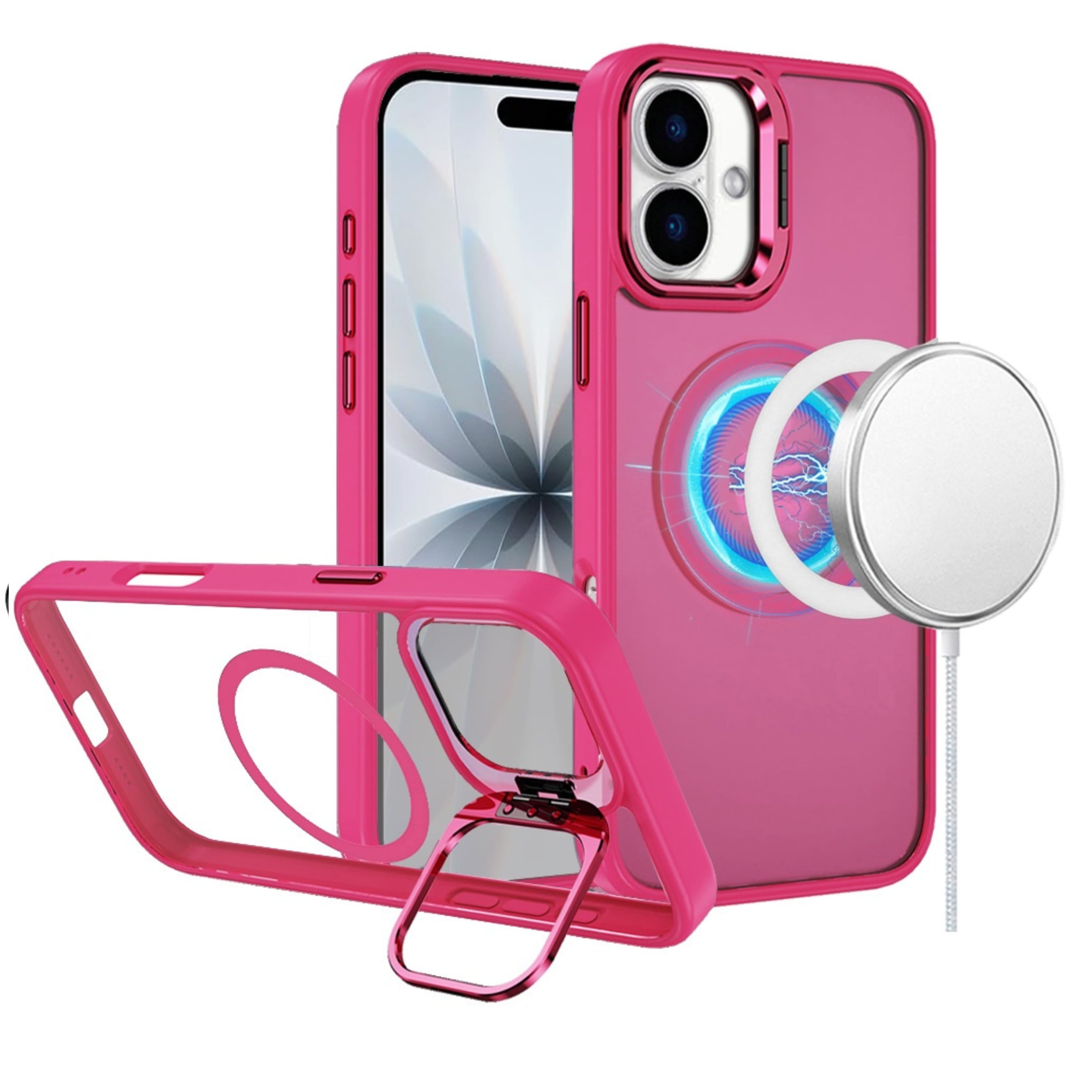 Kitcheniva - Magnetic Circle Metallic Lens Stand Case With Tempered Glass For iPhone 17 - Hot Pink price history on PriceWatchPro