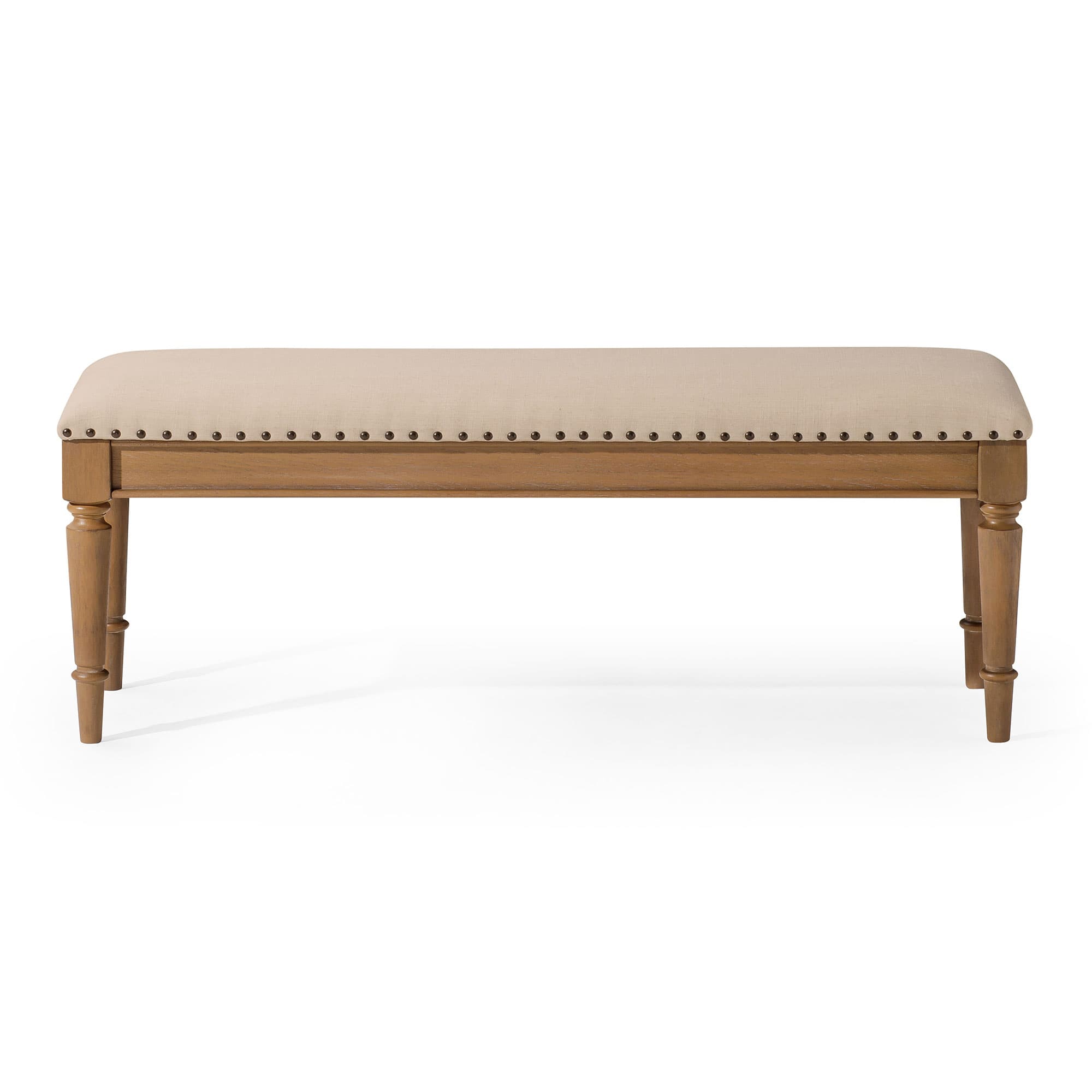 Maven Lane - Elizabeth Traditional Upholstered Wood Bench, Finish - Antiqued Natural