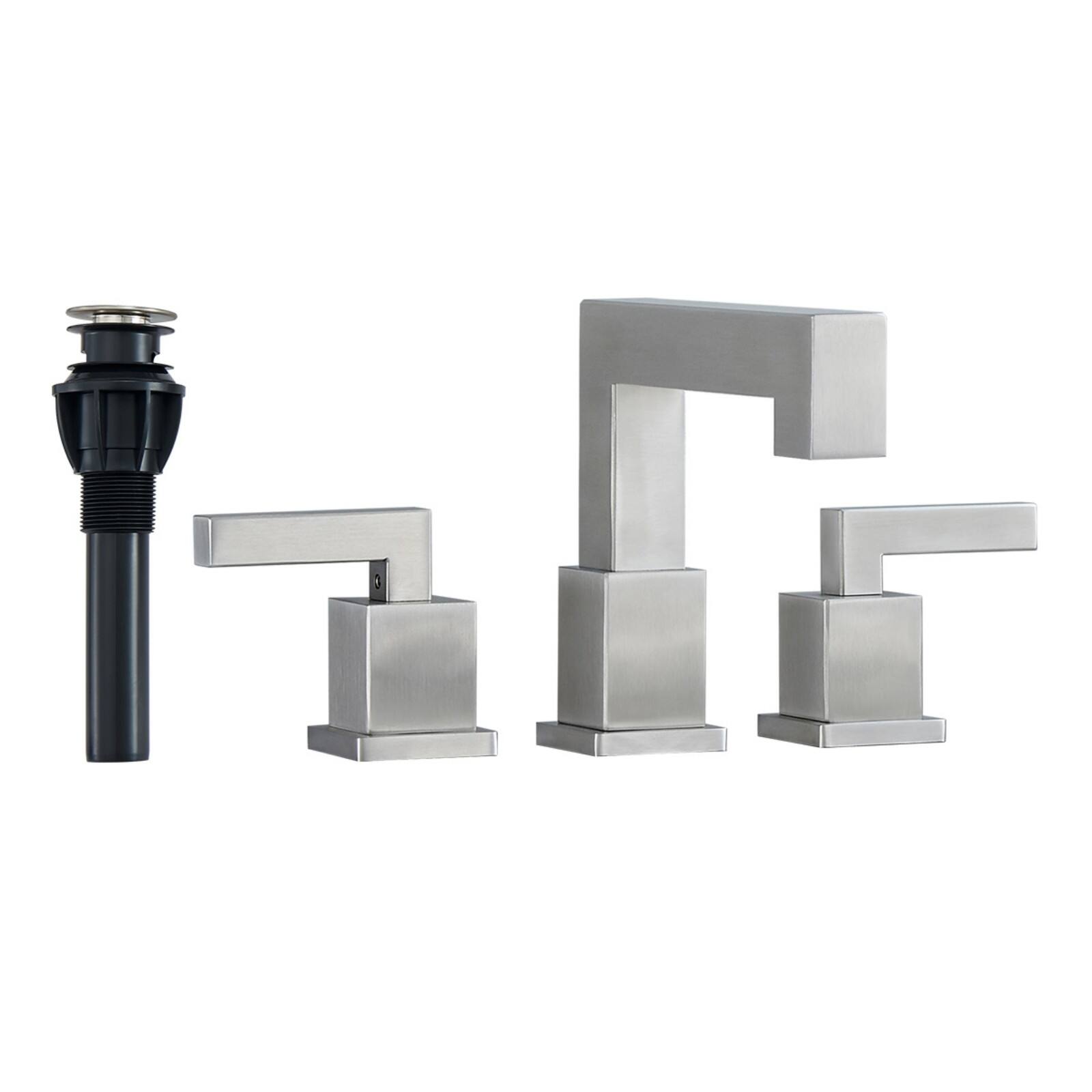 Front. Glintex - Modern Bathroom Faucet, Waterfall,Sink 3 Hole, 2-Handles,Pop Up Drain Assembly and Lead-Free Supply Hose,8-Inch - Brushed Nickel.