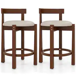Gymax - 24'' Counter Height Bar Stools Set of 2 w/Backrests & Footrests for Kitchen - Beige