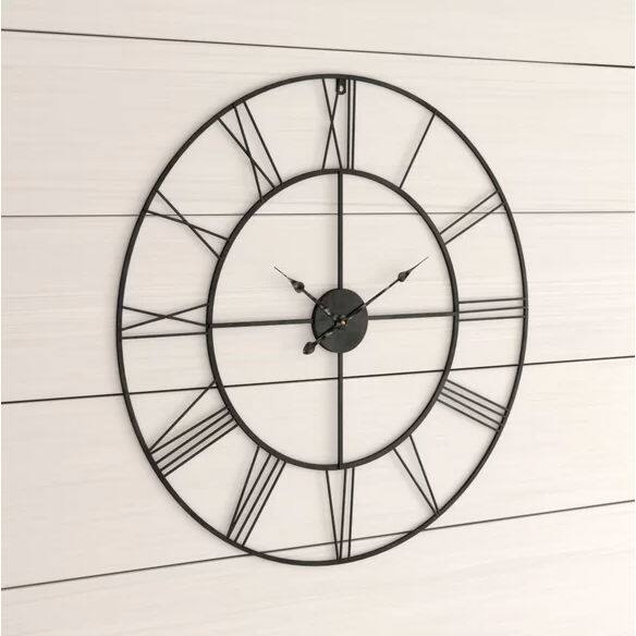 Angle. Hivvago - Hivvago Round 24-inch Metal Wall Clock with Roman Numerals - Gray.
