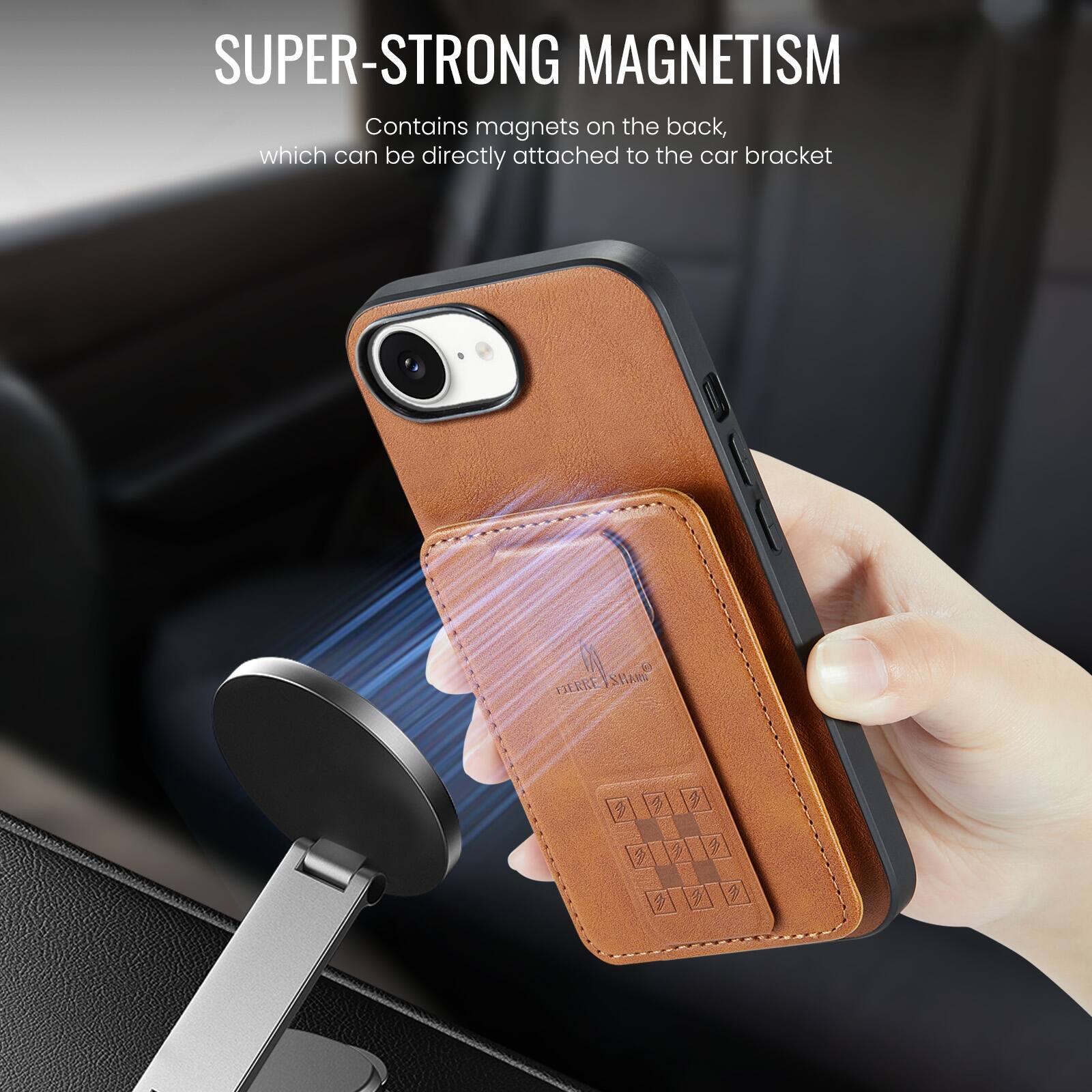 SUPER-STRONG MAGNETISM  
Contains magnets on the back, which can be directly attached to the car bracket
