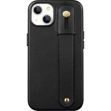 Front. SaharaCase - FingerGrip Series Genuine Leather Case with Magsafe for Apple iPhone 15 Plus - Black.