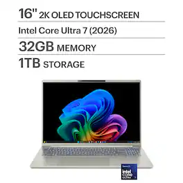 Acer - Swift Go 16 AI - Copilot+ PC - 16" OLED WUXGA Touchscreen Laptop - Intel Core Ultra 7 355 - 32GB Memory – 1TB Storage - Vapor Silver