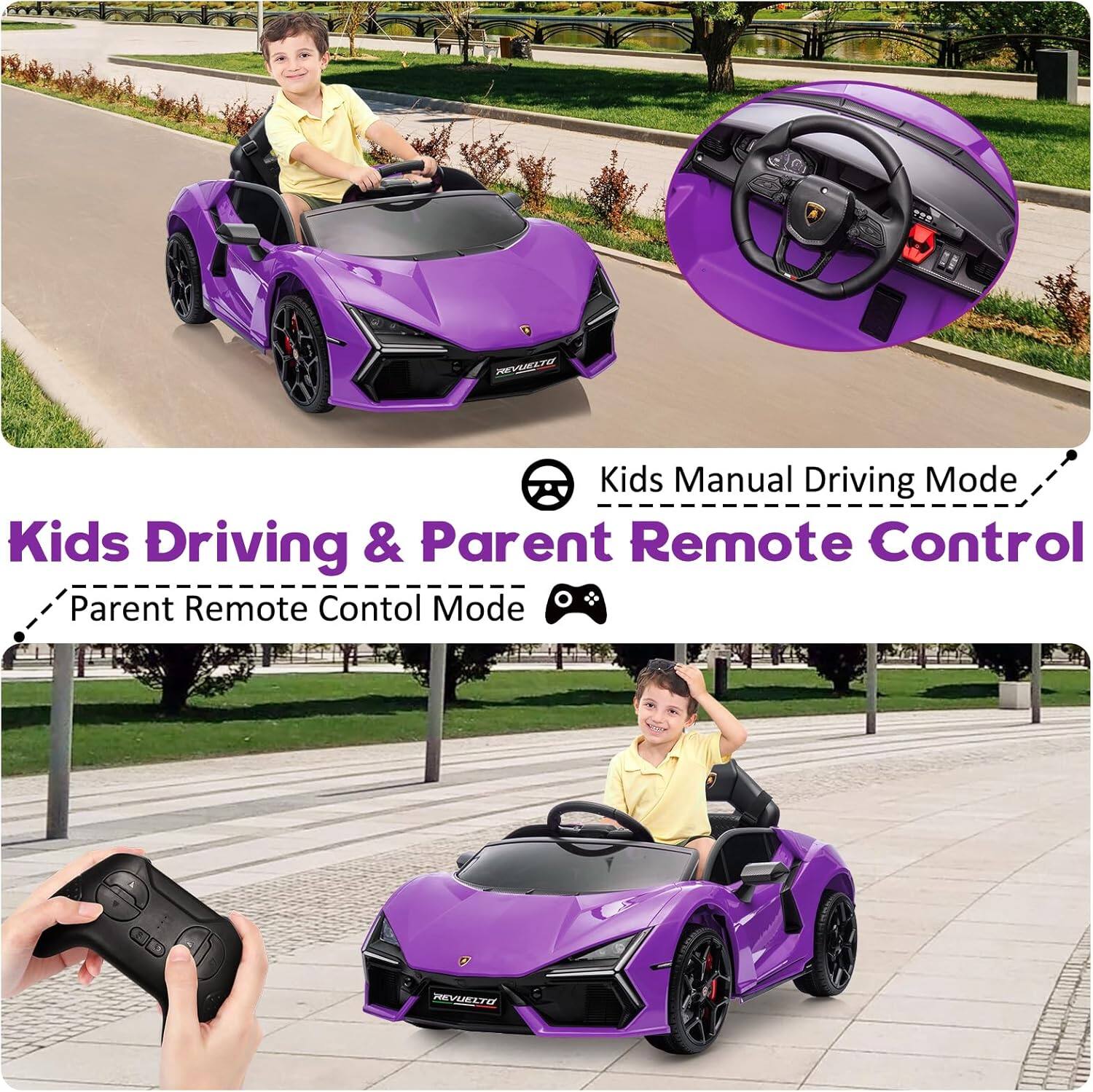 Kids Driving & Parent Remote Control  
Kids Manual Driving Mode  
Parent Remote Control Mode