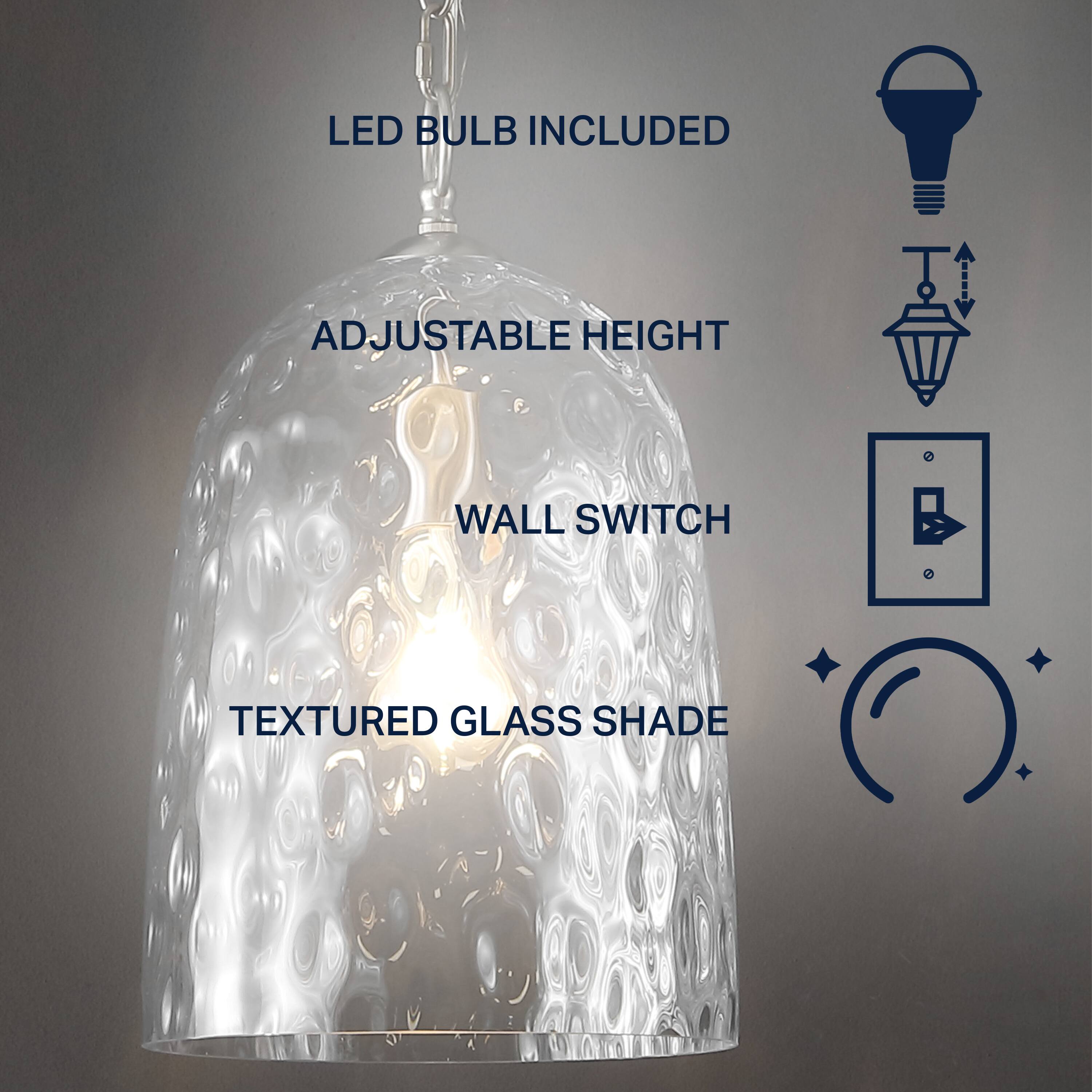 LED BULB INCLUDED  
ADJUSTABLE HEIGHT  
WALL SWITCH  
TEXTURED GLASS SHADE