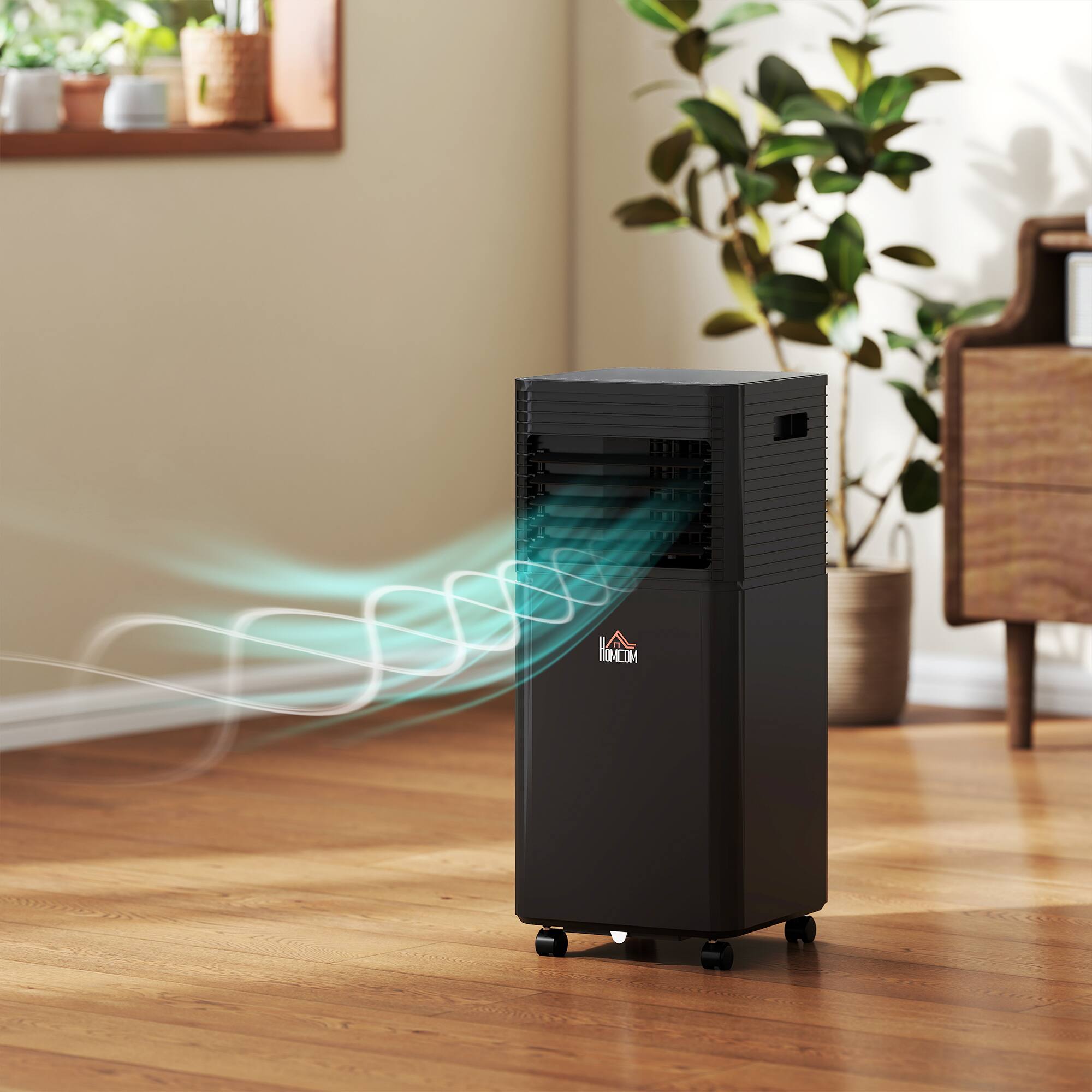 Alt View 1. Homcom - BTU Portable Air Conditioner with Dehumidifier, Cooling Fan, Sleep, Remote, 24H Timer - Black.