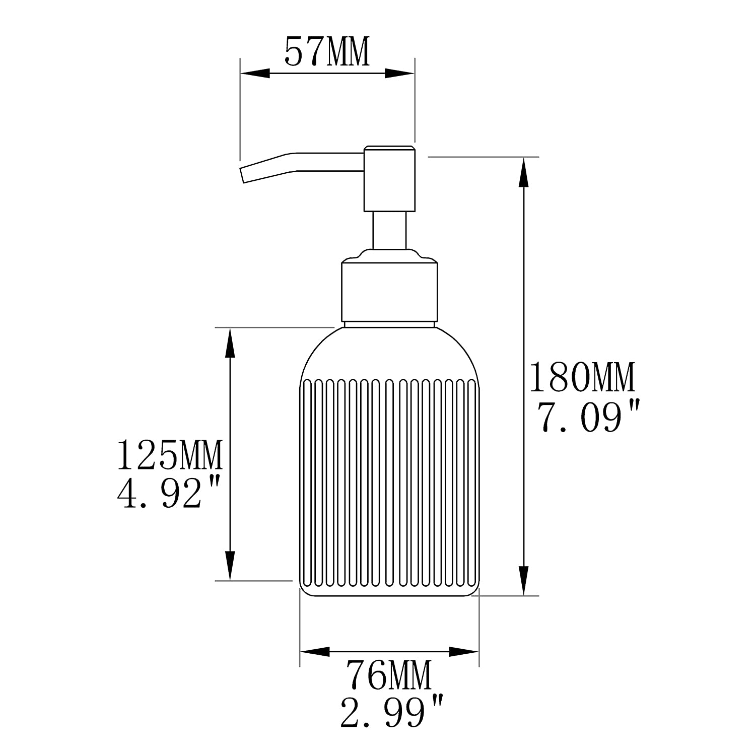 57MM  
125MM 4.92"  
180MM 7.09"  
76MM 2.99"