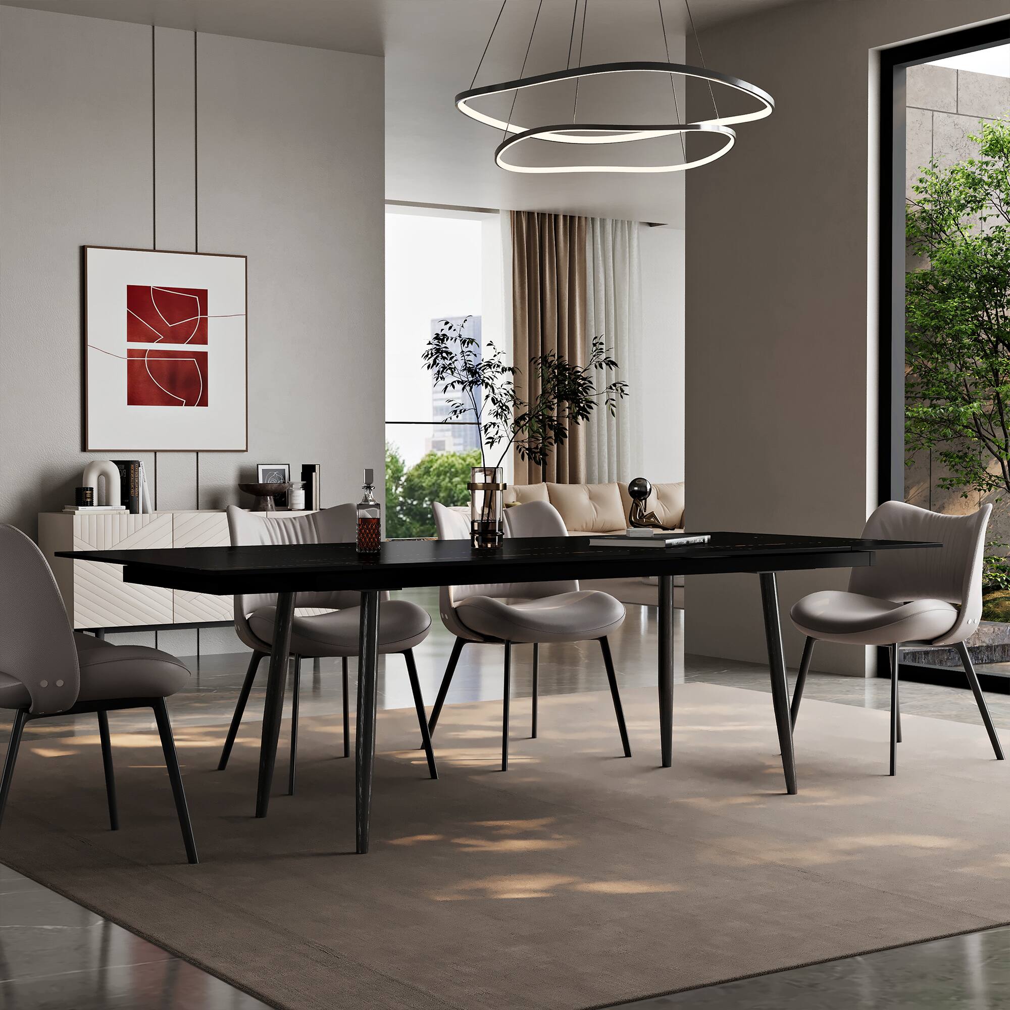 Left. luck idea - 94.4" Retractable Sintered Stone Dining Table, Seats 8 - 10 People - Black Gold.