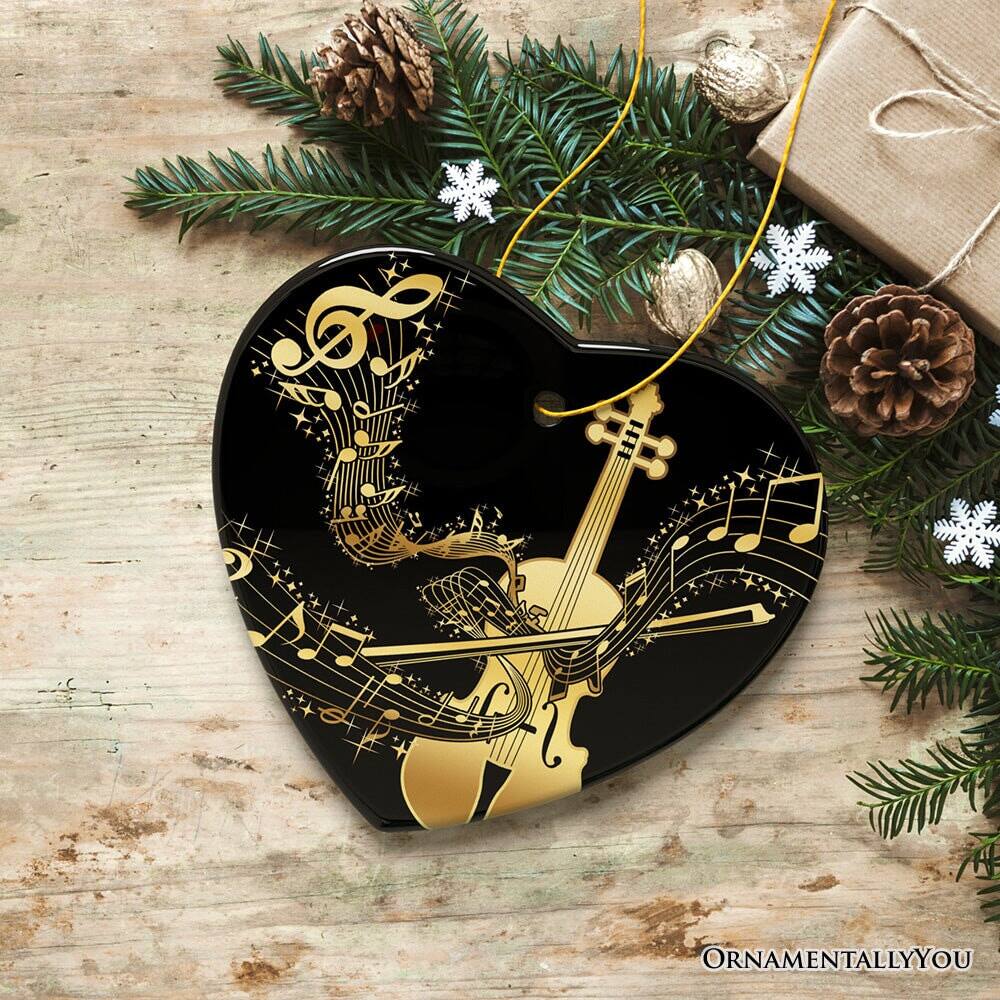 Back. OrnamentallyYou - Golden Symphony of Violin Ornament Serenade of Harmonious Melodies Gift for Music Lovers - Multi-colored.