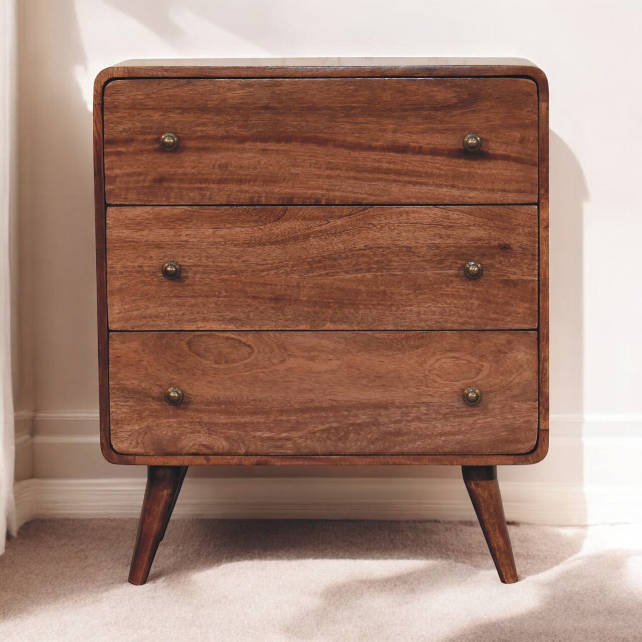 Front. Artisan Furniture - Artisan Furniture Solid Wood Curved Honey Caramel Chest, 3 Drawers, Brown - Brown.