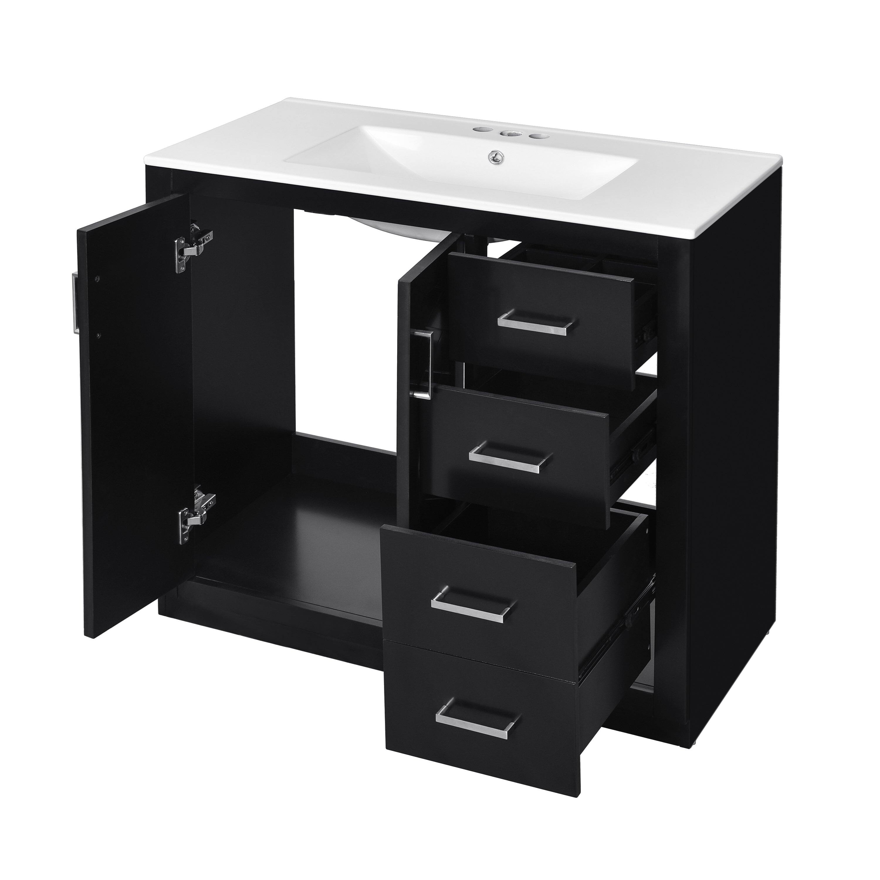 Alt View 10. Boyel Living - 36 Inch Bathroom Vanity with Ceramic Sink Solid Wood Frame Three Drawers Black - Black.