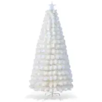 Costway - 7 FT Pre-Lit Christmas Tree Fiber Optic Snow-Flocked with 270 Lights & Branch Tips - White - Front_Zoom