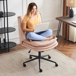 Winado - High Back Cross Legged Chair Armless with Wheels Adjustable Comfy Padded Seat Task Swivel Makeup Computer Vanity Chair - Pink-microfiber