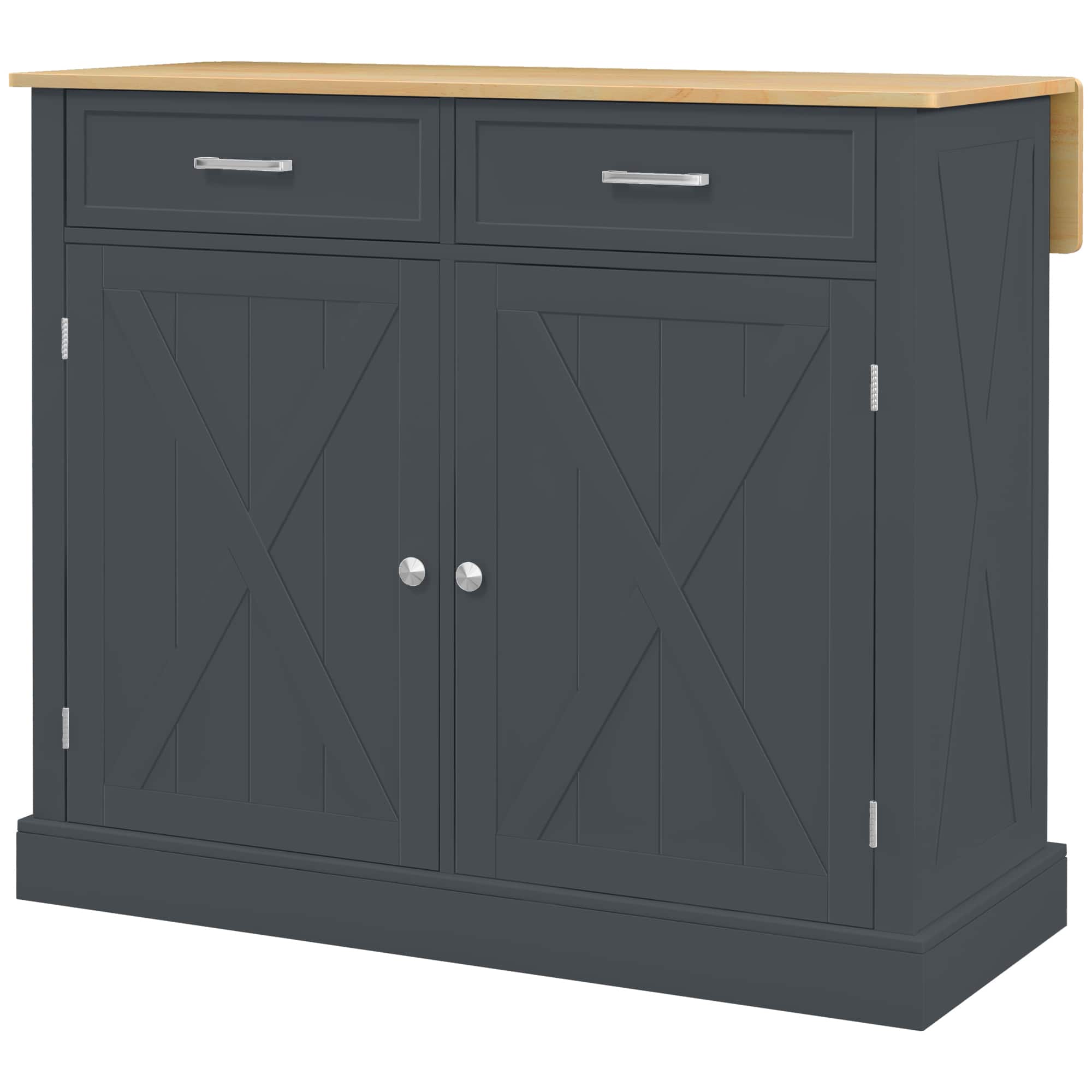 Homcom - Kitchen Island with Drop Leaf Wood Breakfast Bar, Farmhouse Kitchen Cart with 2 Drawers - Gray