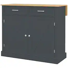 Homcom - Kitchen Island with Drop Leaf Wood Breakfast Bar, Farmhouse Kitchen Cart with 2 Drawers - Gray