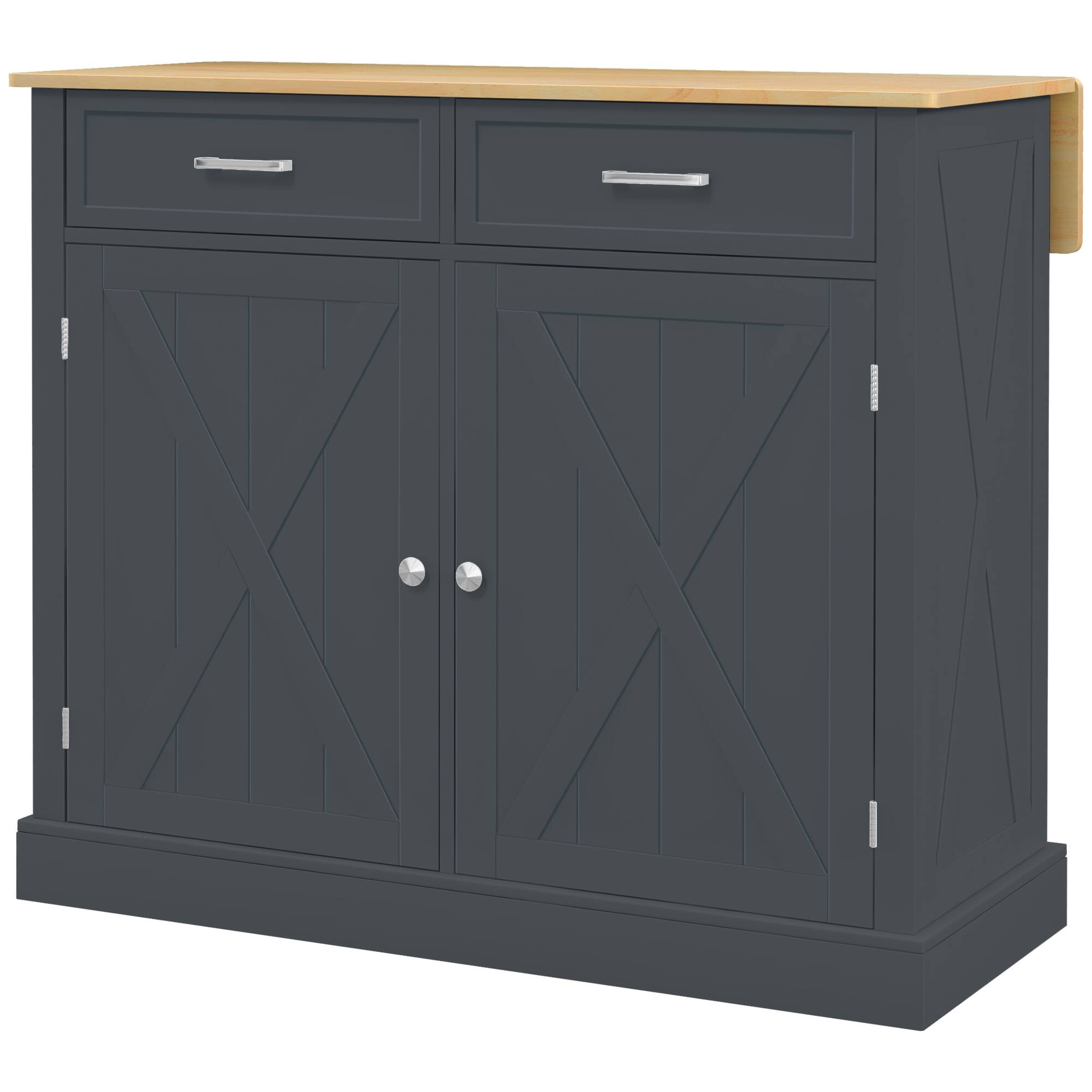 Front. Homcom - Kitchen Island with Drop Leaf Wood Breakfast Bar, Farmhouse Kitchen Cart with 2 Drawers - gray.